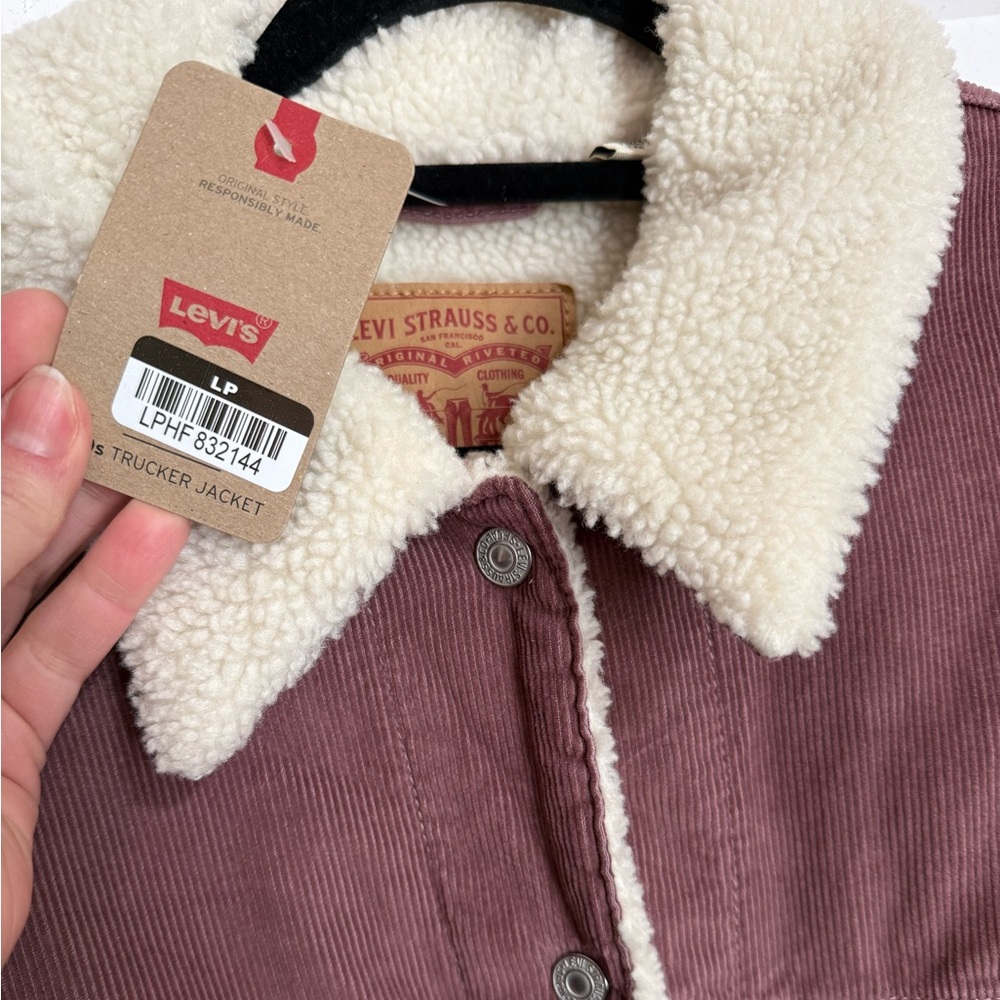 NWT Levi’s Faux Shearling 90’s Trucker Jacket – Rose Taupe – XL - Picture 5 of 15